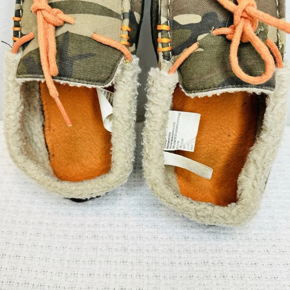 Kids Camo Slippers Moccasin Green Faux Fur Slippers Youth Soft Cozy Size‎ 4/5
